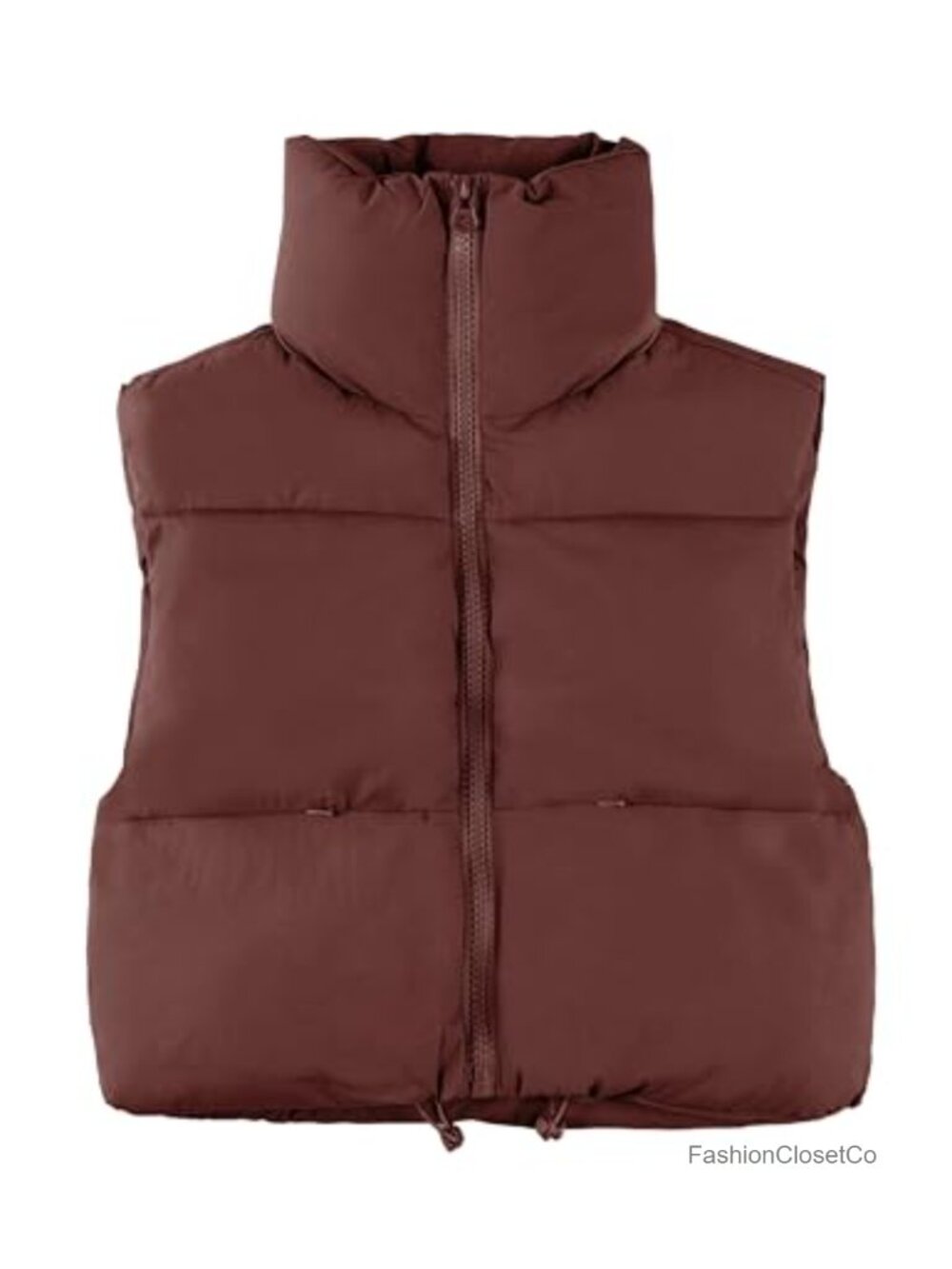 Cropped Puffer Vest Women Zip Up Stand Collar Sleeveless Quilted